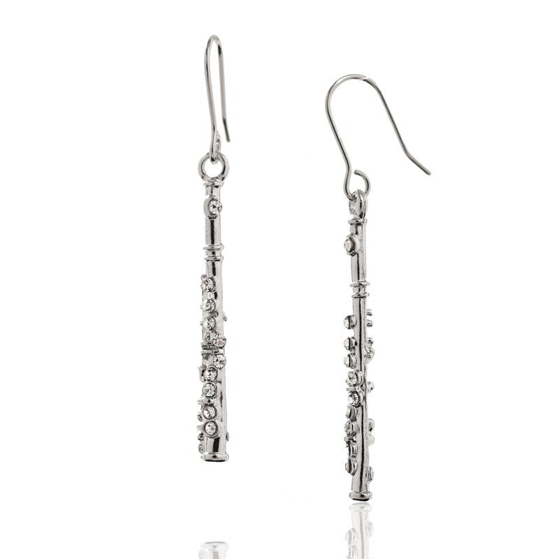 Spinningdaisy Flute Earrings â€“ Silver Plated Music Jewelry for Women â€“ Dainty Gift for Music Teacher, Band Student, or Recital - Image 1